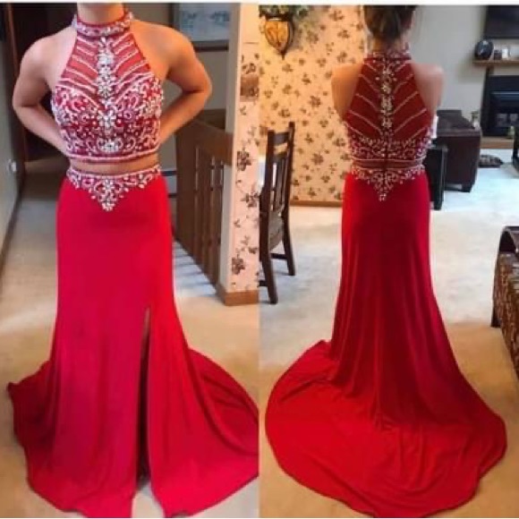 Red 2 piece prom dress - Picture 1 of 1